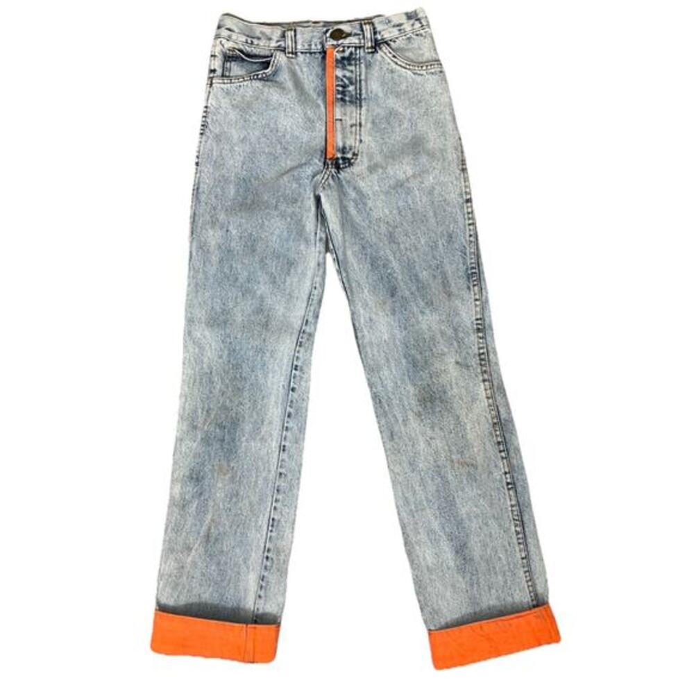 Vintage Sergio Valente Blue Denim Jeans Orange Cuffs USA Women’s Waist Size 26